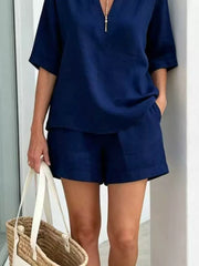 Full Size Half Sleeve Top And Shorts Set, editorial view