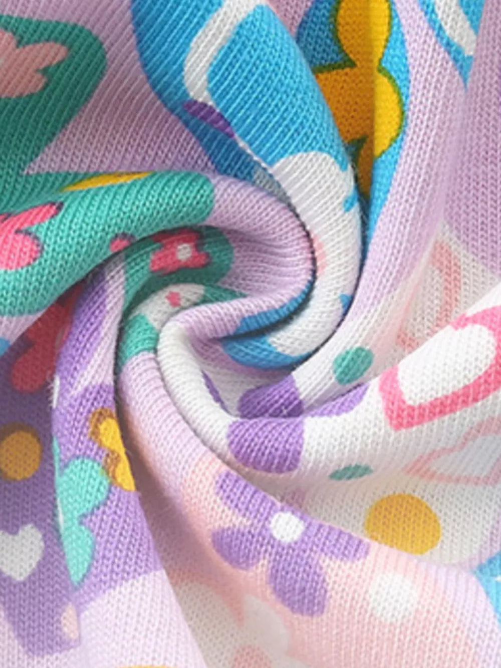 Baby dress with whimsical butterfly and heart print in pastel colors, cotton fabric.