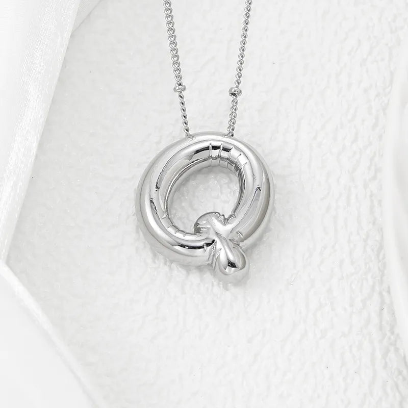 Silver letter Q pendant necklace with beaded chain