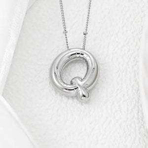 Silver letter Q pendant necklace with beaded chain