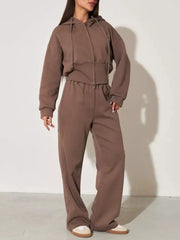 Zip-up Hoodie And Wide-leg Pants Set, model styling view