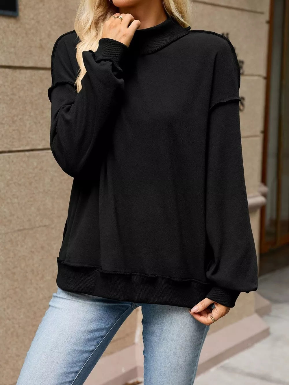 Loose Fit Crew Neck Sweatshirt in olive green