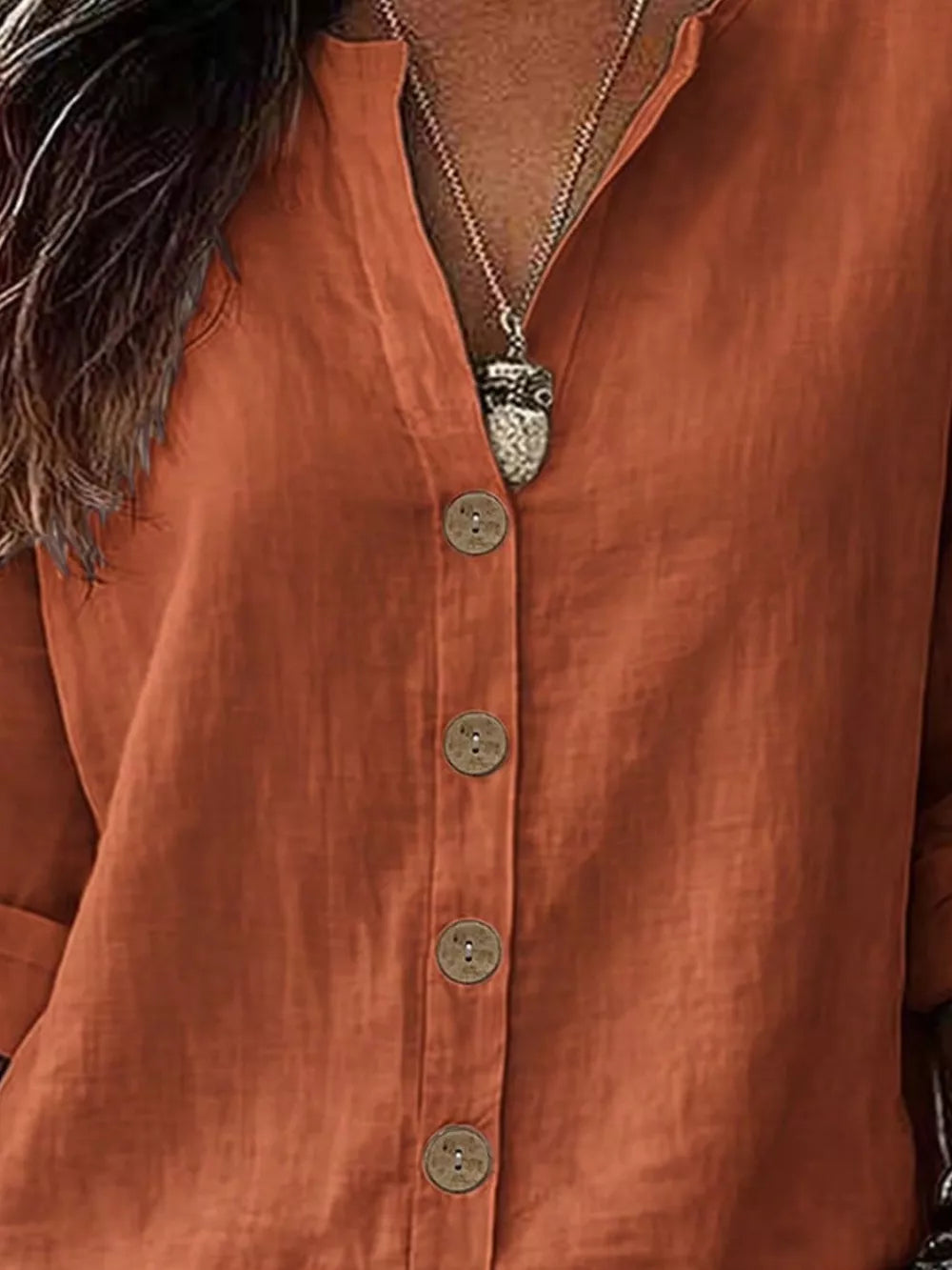 Linen Long-sleeve Top in Orange-red, back view