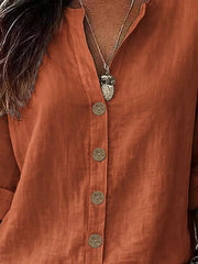 Linen Long-sleeve Top in Orange-red, back view