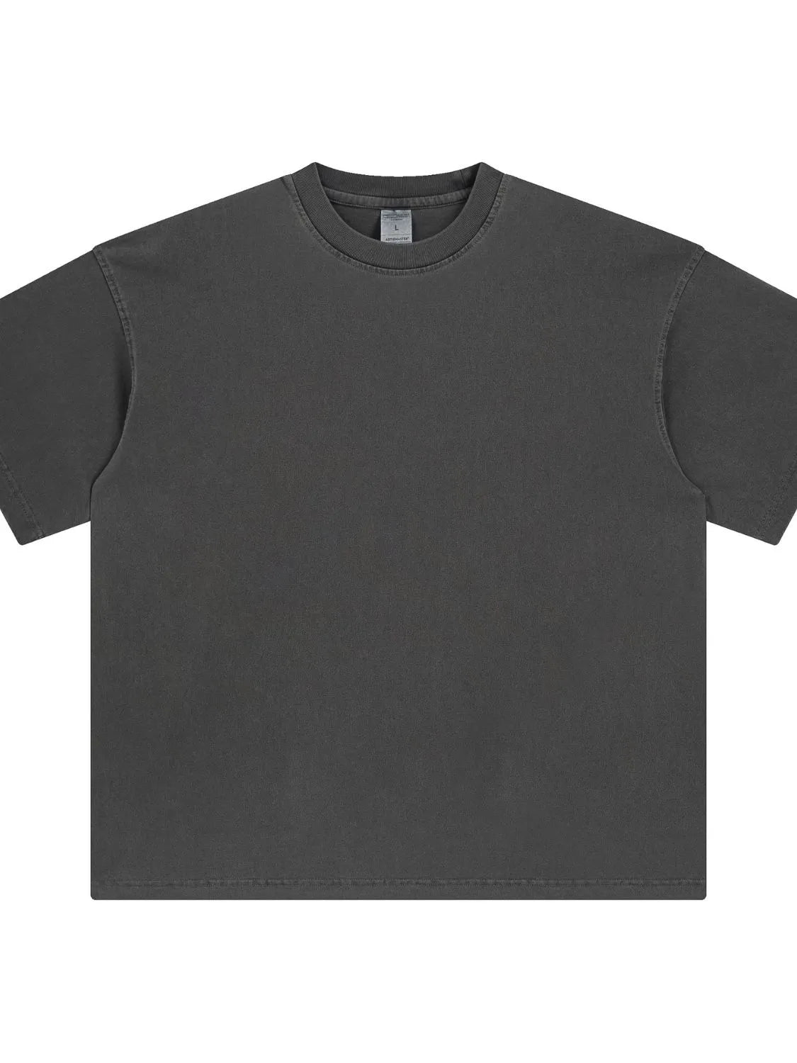 Oversized washed cotton crewneck t-shirt in dark gray with a relaxed fit and crew neckline.