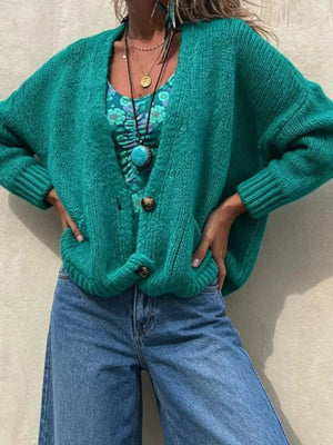Full Size Chunky Knit Button-up Cardigan Plus Size in Yellow, front view