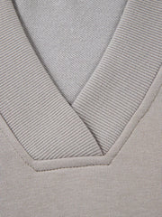 Gray V-neck sweatshirt with ribbed trim detail