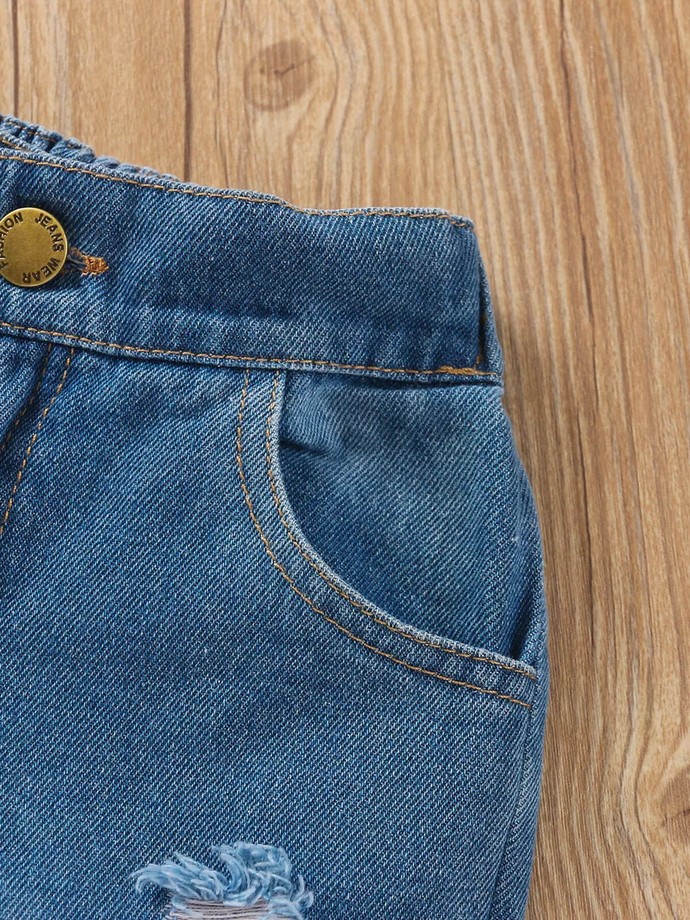 Children's Tie Shoulder Tank And Distressed Jeans Set in Blue, alternate angle