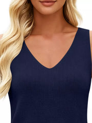 V-neck Ribbed Knit Tank Top in Navy, view 11