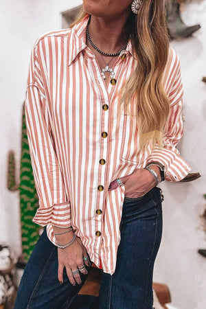 Stripe Western Button Down Long Sleeve Shirt, close-up detail