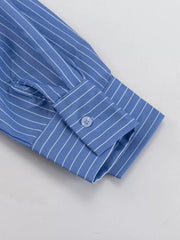 Striped Buttoned Shirt And Mini Skirt Set in Dusty Blue, alternate angle