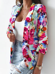 Vibrant Floral Print Open Front Blazer in Red, view 12