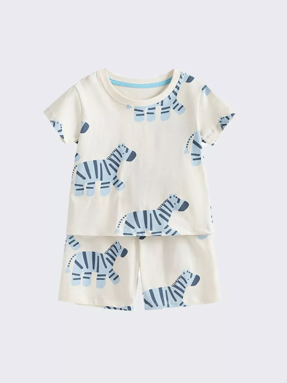 Toddler boys' cotton tee and shorts set with allover blue zebra print.
