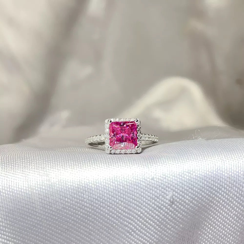 Radiant Cut 925 Sterling Silver Moissanite Ring, side view