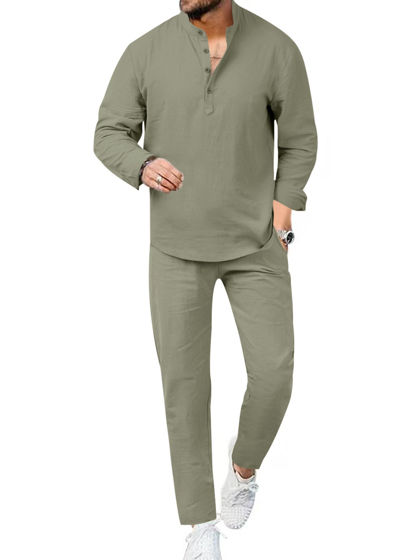Casual Olive Two-piece Men's Set