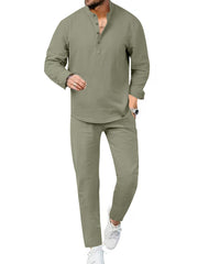 Casual Olive Two-piece Men's Set