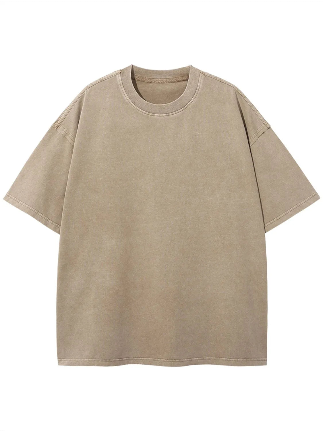 Washed cotton boxy tee in Khaki with crewneck and short sleeves.
