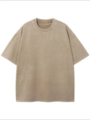 Washed cotton boxy tee in Khaki with crewneck and short sleeves.