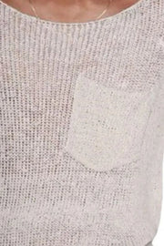 Slub knit pocket tee with scoop neck in ivory.