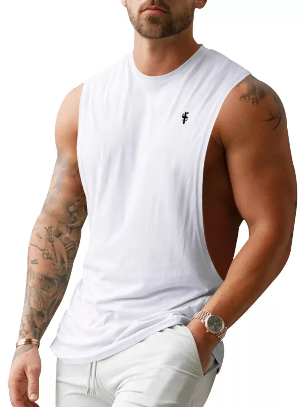 Men's Full Size Round Neck Tank Top Plus Size in Apricot, view 17