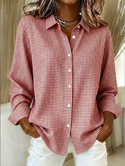 Plus Size Plaid Button Up Long Sleeve Shirt, back view
