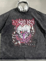 Black acid wash graphic tee with Tokyo Ghoul anime print