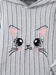 Children's Ribbed Knit Hooded Top And Pants Set in Light Gray, close-up detail