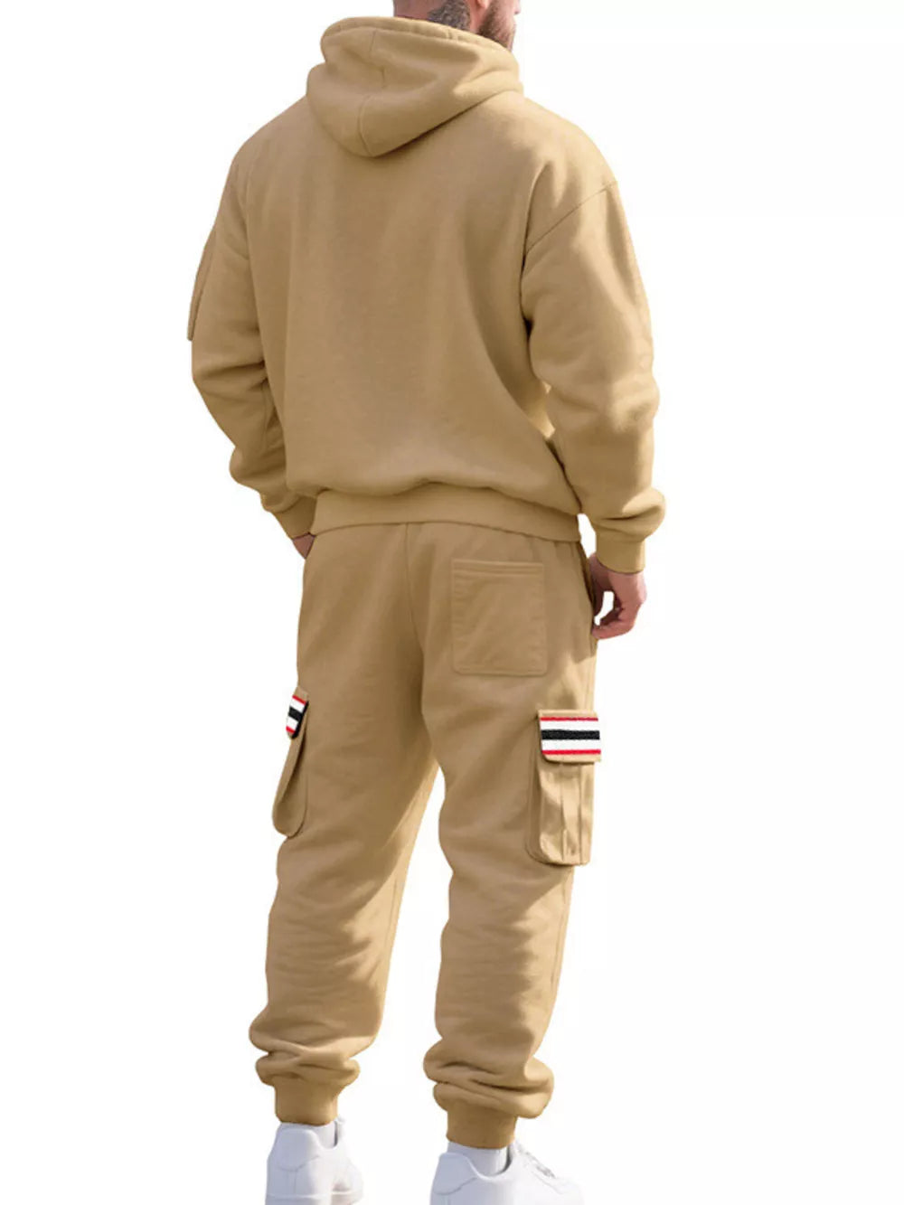 Men's Casual Half-zip Hoodie And Cargo Pants Set in Navy Blue, model styling view