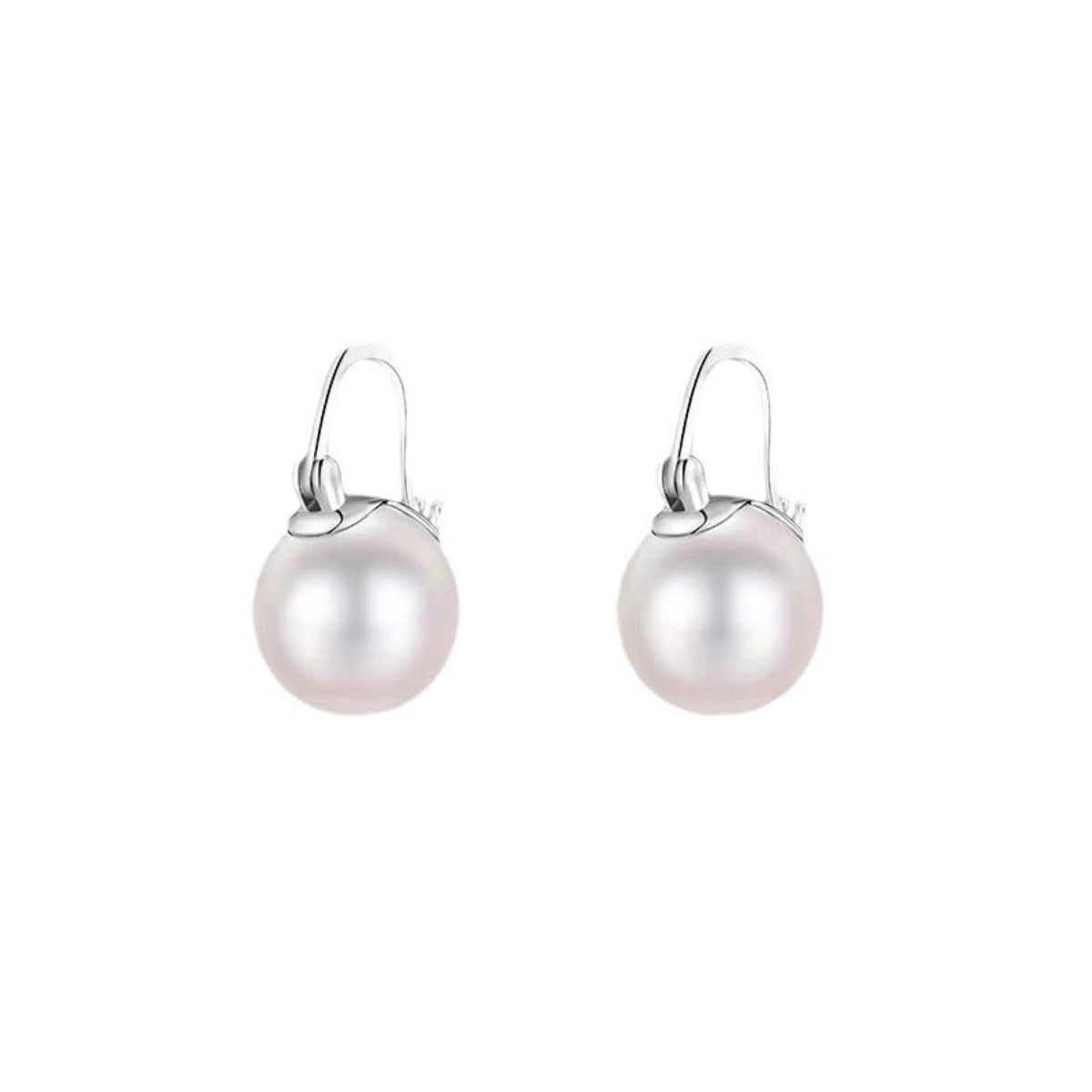 Plated pearl hoop earrings in silver with a classic pearl drop design.