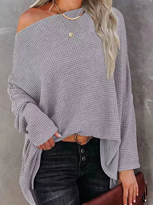 One-shoulder Waffle Knit Top in Brown, back view