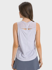 Light Gray mesh-back performance tank top with cutout detail and racerback strap.