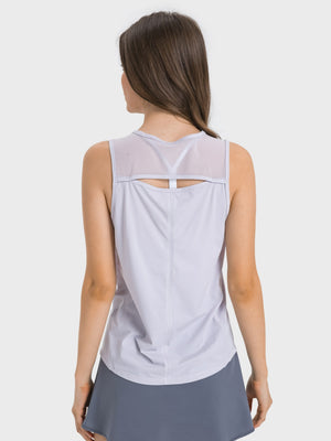 Light Gray mesh-back performance tank top with cutout detail and racerback strap.