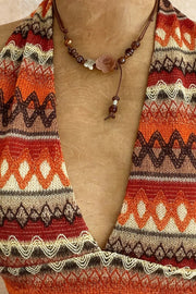 Ethnic Print Halter Neck Cami in Multicolor, close-up detail