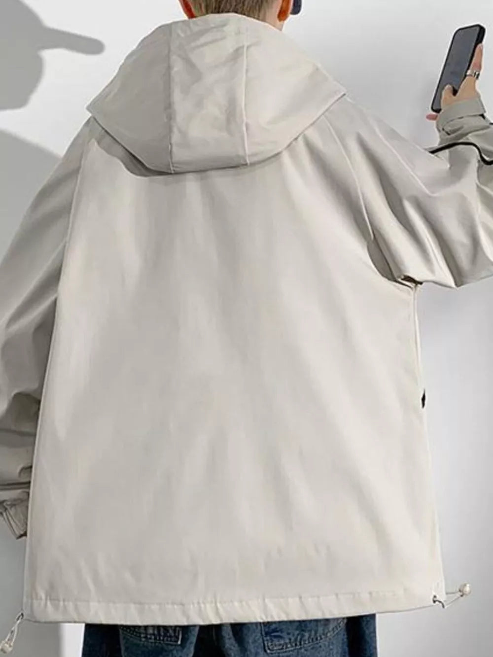 Men's Plus Size Contrast Trim Zip Up Jacket in Light Khaki, model styling view