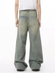 Heritage-inspired wide leg jeans in air force blue cotton blend with a baggy fit and button fly.