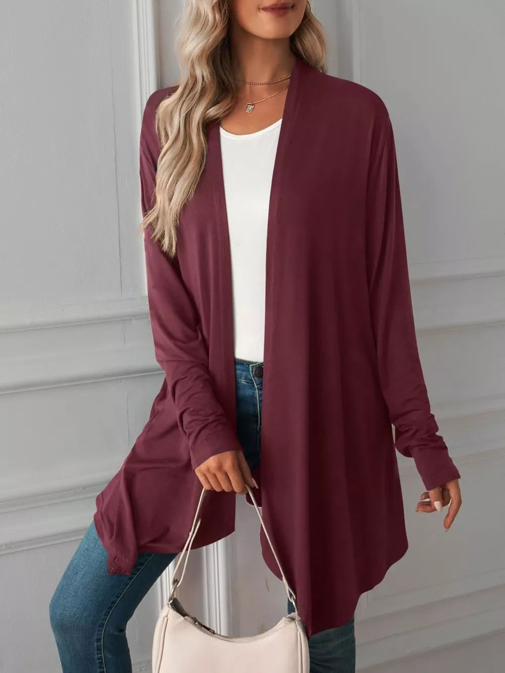 Lightweight Open Front Cardigan in navy blue