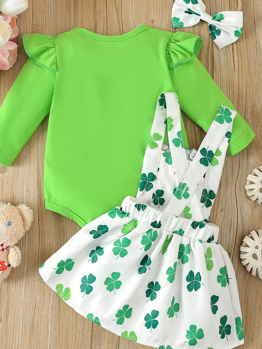 Children's Ruffled Long Sleeve Bodysuit & Dress Set in Grass Green, fabric detail