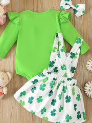 Children's Ruffled Long Sleeve Bodysuit & Dress Set in Grass Green, fabric detail