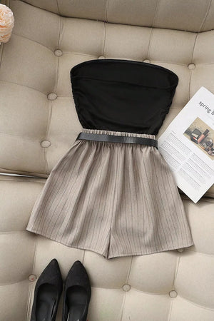 Strapless Ruched Top And Shorts Set in Black, side view