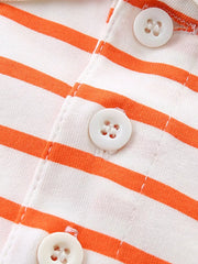 Coral striped cotton polo shirt with white buttons for babies.