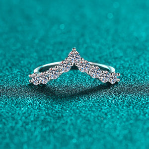 Silver chevron ring with moissanite cluster accents