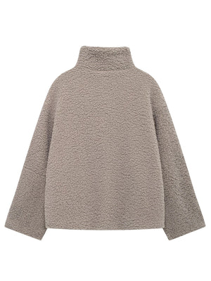Dust Storm teddy fleece zip-up jacket with mock neck and contrast piping detail.