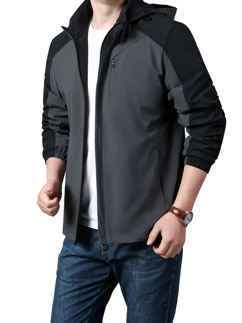 Men's Plus Size Hooded Colorblock Jacket, front view