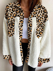 Plaid & Sherpa Hybrid Shacket in Leopard with button details and sherpa trim.