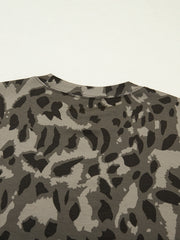 Grey leopard print slim fit t-shirt with mock neck detail