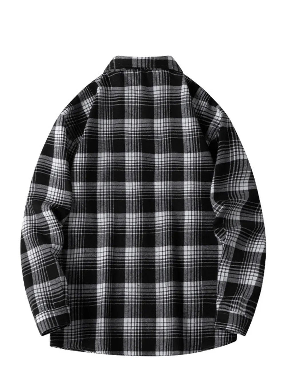 Men's Plus Size Plaid Long Sleeve Shirt in Black, back view