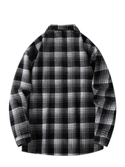 Men's Plus Size Plaid Long Sleeve Shirt in Black, back view