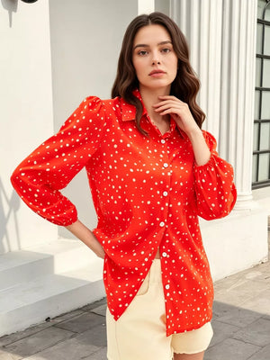 Polka Dot Puff Sleeve Shirt in Yellow, back view