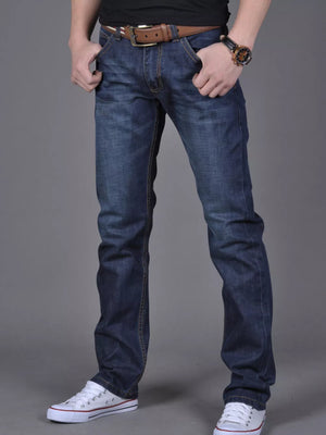 Men's Slim Fit Blue Jeans in Blue, close-up detail