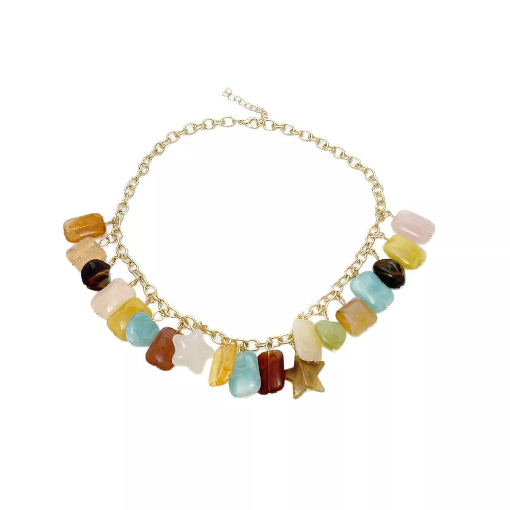 Bohemian Multi-color Gemstone 18k Gold-plated Necklace in Gold, alternate angle